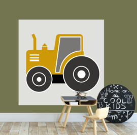Behangpaneel jongenskamer - tractor oker