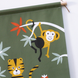 Textielposter jungle kinderkamer aap + tijger - olijfgroen