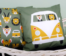 Kinderkamer aankleding en decoratie set - Safari VW bus olijfgroen oker