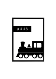 Poster kinderkamer trein met naam zwart wit