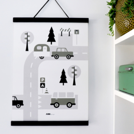 Poster kinderkamer caravan voertuigen - olijfgroen