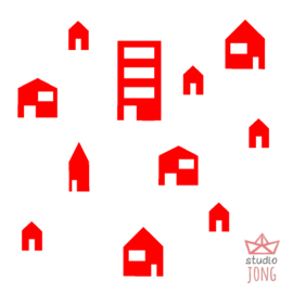 Autobaan sticker uitbreidingsset huisjes rood