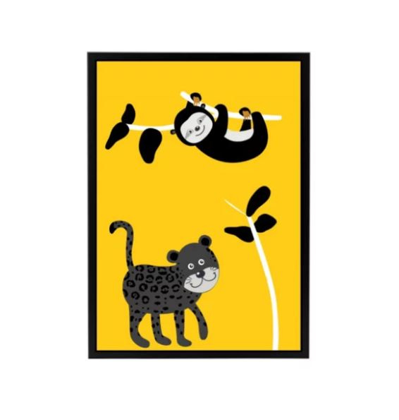 Poster jungle kamer luiaard en panter - geel