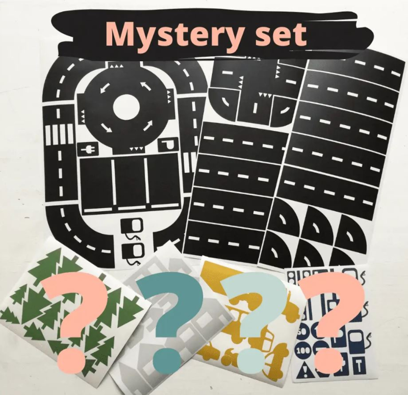 Mystery set autobaan stickers (wegdelen zwart + gekleurde accessoires)