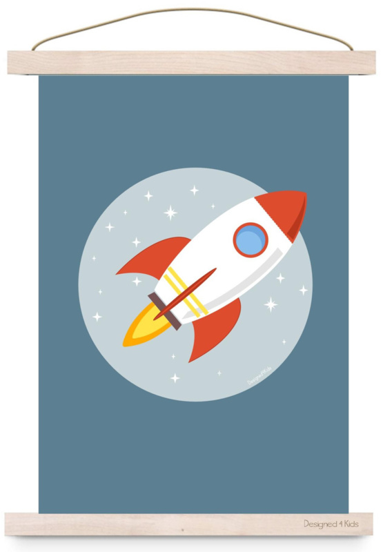 Poster kinderkamer ruimtevaart raket