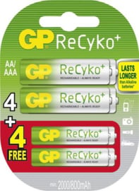Batterij GP ReCyko 4AA + 4AAA PROMO. 2100mAh
