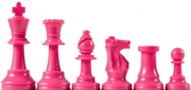 Roze plastic schaakstukken