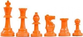 Orange plastic chess pieces