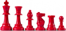 Red plastic chess pieces