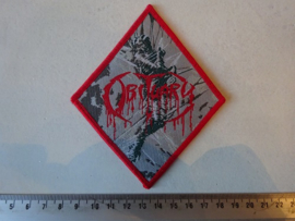 OBITUARY - CAUSE OF DEATH ( DIAMOND SHAPED, RED BORDER ) WOVEN