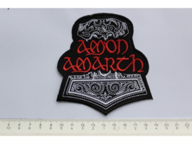 AMON AMARTH - RED NAME LOGO + WHITE THOR HAMMER