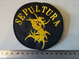 SEPULTURA - GOLD NAME + S LOGO ( CIRCLED )