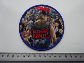 NUCLEAR ASSAULT - LIVE AT CBGB 1986 ( PURPLE BORDER ) WOVEN, LAST ONE!
