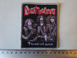 DESTRUCTION - THRASH TILL DEATH  ( SILVER GLITTER BORDER ) WOVEN