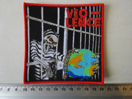 VIO-LENCE - NO CHAINS TO THE WORLD ( WOVEN, RED BORDER ) NUMBERED