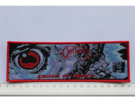 OBITUARY - CAUSE OF DEATH ( RED BORDER ) WOVEN STRIPE