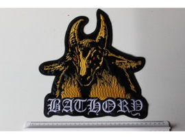 BATHORY - YELLOW GOAT, WHITE NAME LOGO, RED EYES