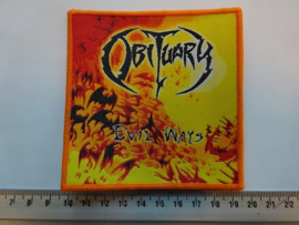 OBITUARY - EVIL WAYS ( ORANGE BORDER ) WOVEN