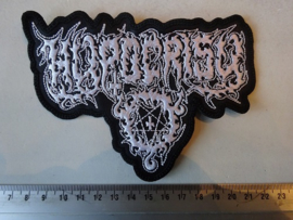 HYPOCRISY - WHITE NAME LOGO ( SHAPED )