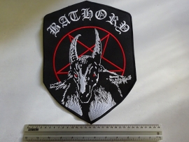 BATHORY - WHITE NAME, RED PENTAGRAM, WHITE GOAT, RED EYES