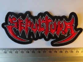 SEPULTURA - RED/WHITE LOGO ( SHAPED )