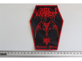 HELLHAMMER - SATANIC RITES ( RED LOGO COFFIN SHAPED )