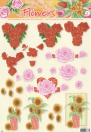 Studio Light - STAPFL02 - Rode en roze rozen met hart en zonnebloem