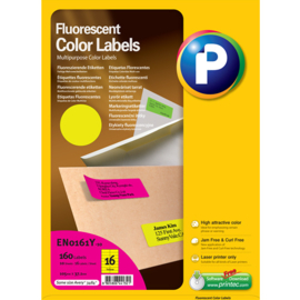 Printec verzendlabel neon geel 105 x 37 mm 16 etiketten per vel