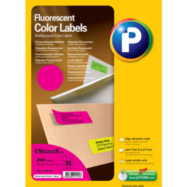 Printec verzendlabel neon magenta 70x42,3 mm 21 etiketten per vel