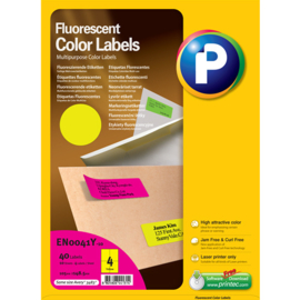 Printec verzendlabel neon geel 105 x 148,5 mm 4 etiketten per vel