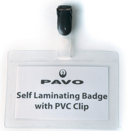 Pavo zelf lamineer badges met clip 54 x 90 mm 25 st.