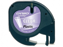 Labeltape Dymo Letratag 12267 plastic 12mm zwart op transp