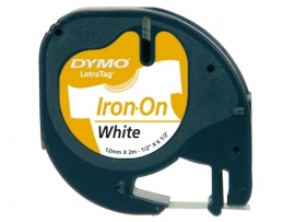 Labeltape Dymo Letratag 18769 strikbaar 12mm zwart op wit