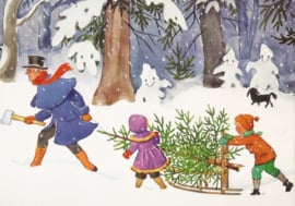 Peter en Lotte halen een spar uit het bos