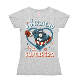 T-Shirt Petite Marvel - My Boyfriend is a Superhero - Grey Melange