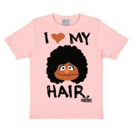 T-Shirt Kids Sesame Street - I Love My Hair - Pastel Pink