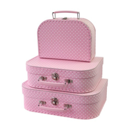 Set van 3 koffertjes roze met witte stip