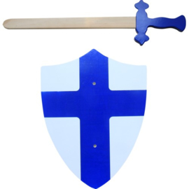 Houten zwaard en schild met kruis blauw, Simply for Kids