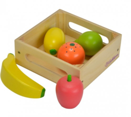 Houten speelgoed fruit in kistje