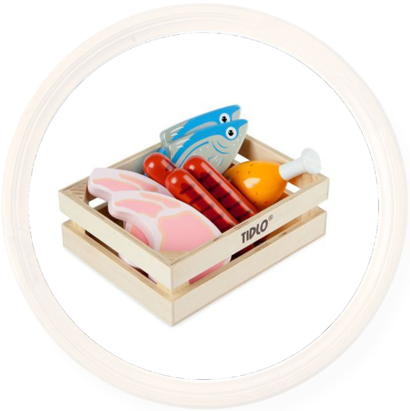 Potentieel BES beweging Tidlo, speelgoed Vis en vlees in kistje | Food-items in kistje |  Happy2Play.nl