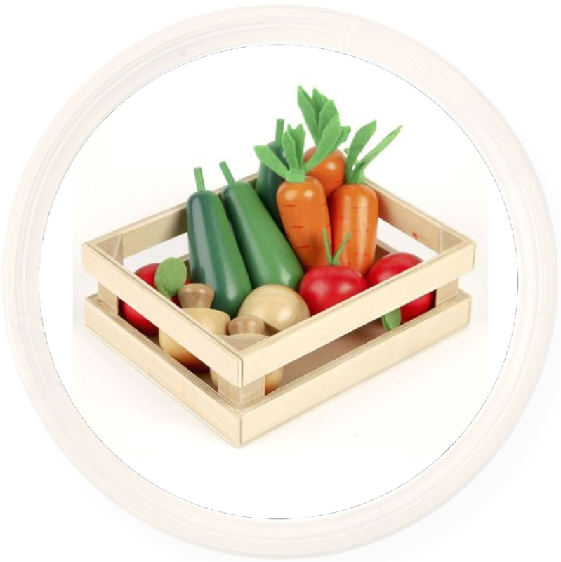 Houten speelgoed groente in kistje, Tidlo | Food-items in kistje Happy2Play.nl