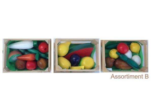 Houten Kratjes met speel groente en fruit Assortie B Fooditems in