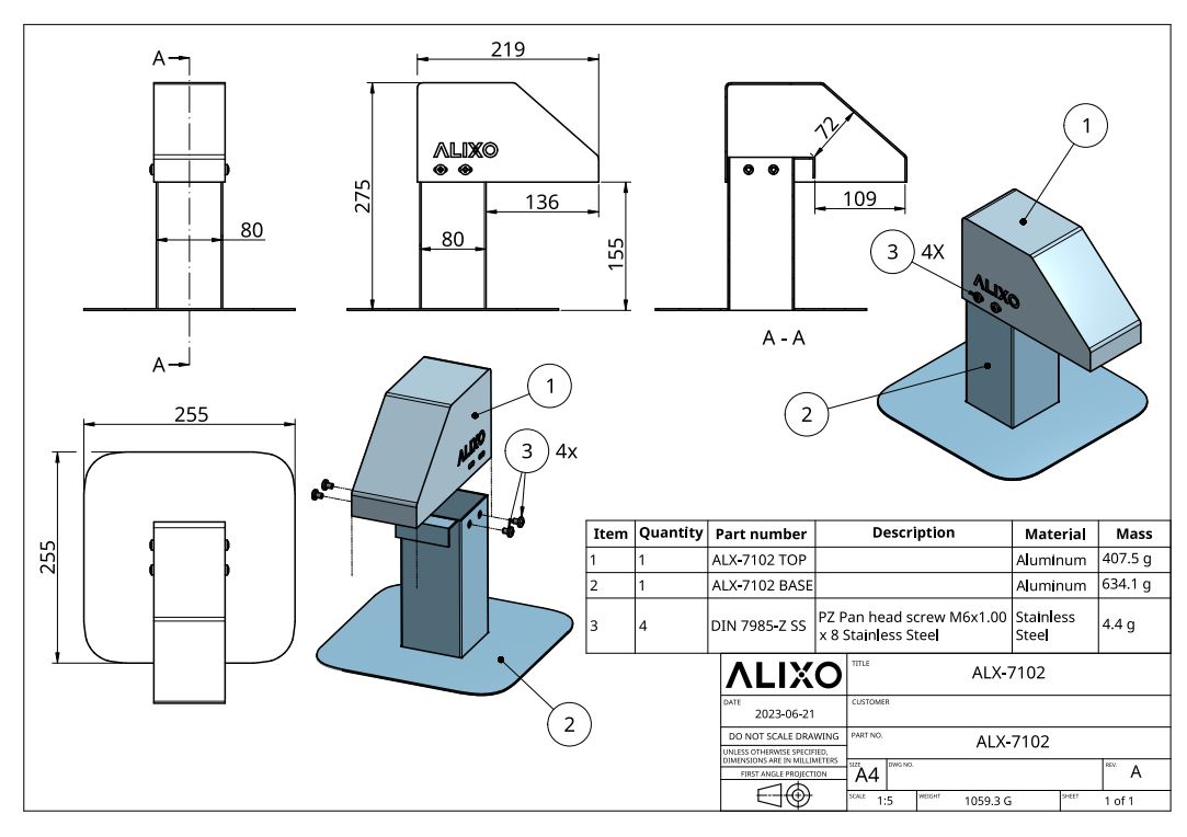 Aluminium dakdoorvoer 80x80 mm