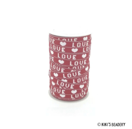 Katoenen lint 10mm Love rood wit