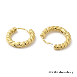 Stainless steel oorringen rope 14K goldplate