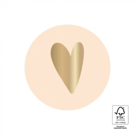 Ronde stickers met gouden harten folie lichtroze 35mm