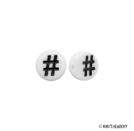 10 stuks Letterkralen #Hashtag wit 7mm