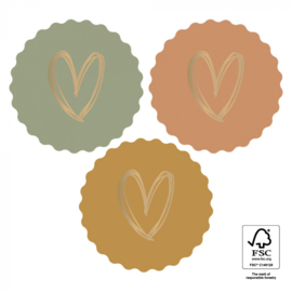 Ronde Vignet gouden harten stickers (donker) 55mm