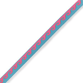 Gewoven lint blauw/neon roze golven