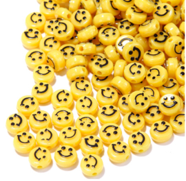 Smiley acryl kralen geel 10mm